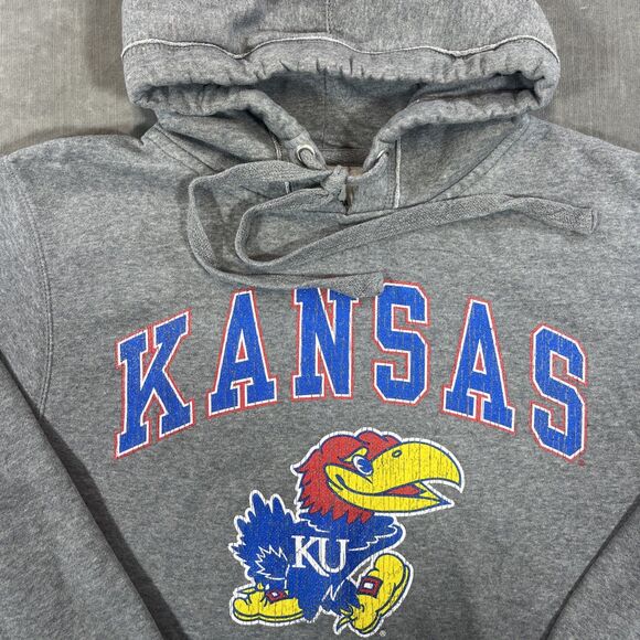 Univ of Kansas KU Jayhaw Men's Medium Gray New Agenda Pullover Sweatshirt Hoodie - Picture 2 of 5